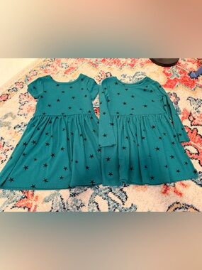 Kids Teal Star-Print Dress - Long & Short Sleeve